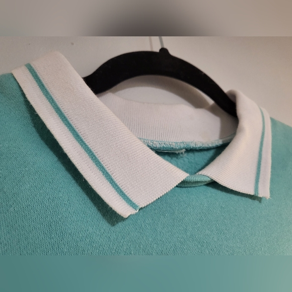 Vintage Embroidered Collared Long Sleeve Pullover Tiffany Blue - Picture 5 of 8